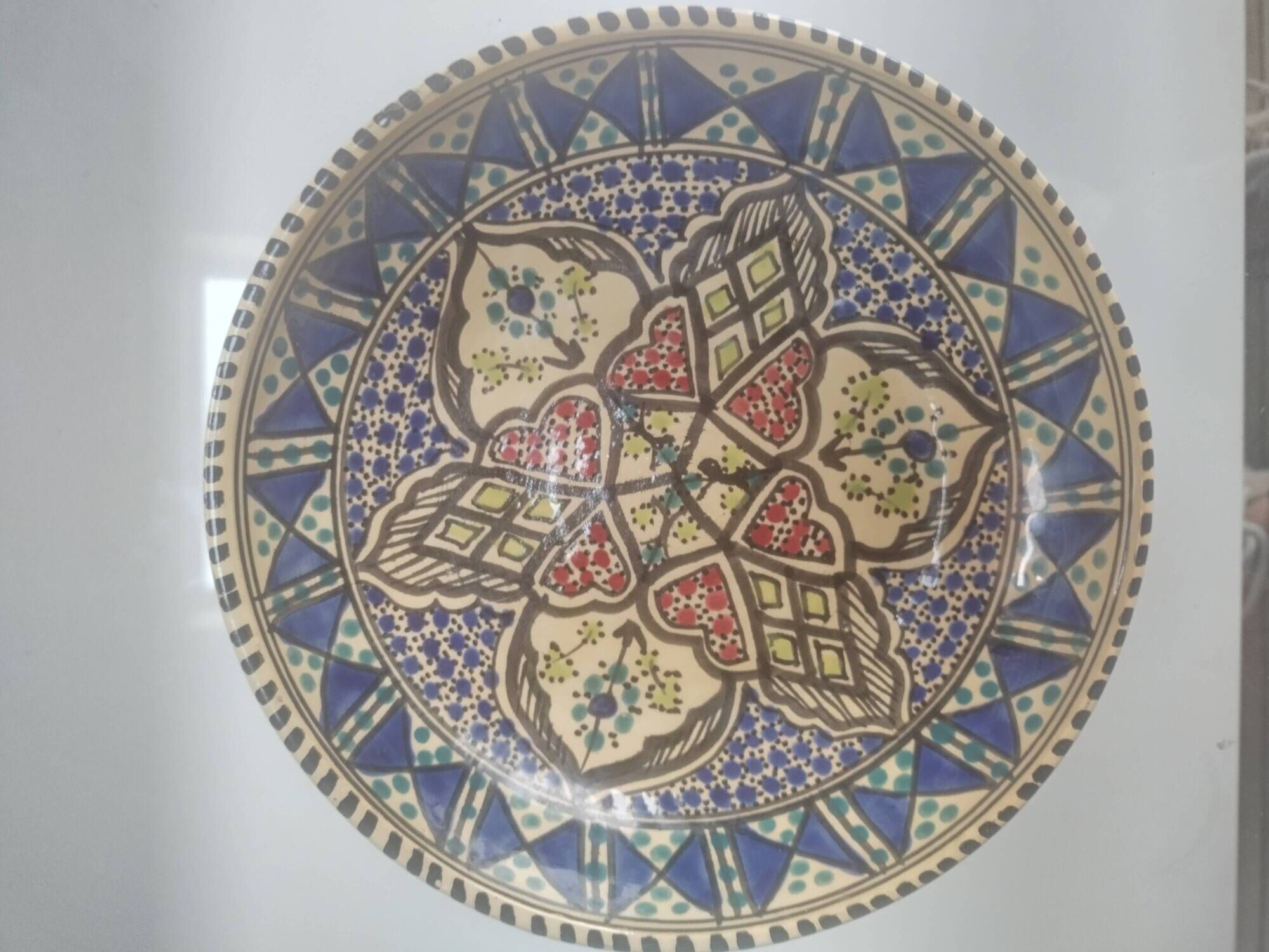 Antique Tunisian ceramic plate, signed and numbered.