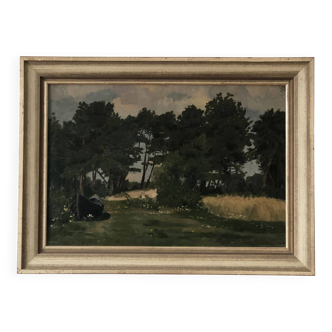 Vintage Original Landscape Oil Painting: Rowboat Nature Art