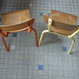 2 chairs child metal orange and yellow wood