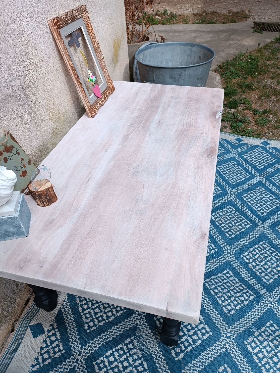 Solid wood coffee table with limed top