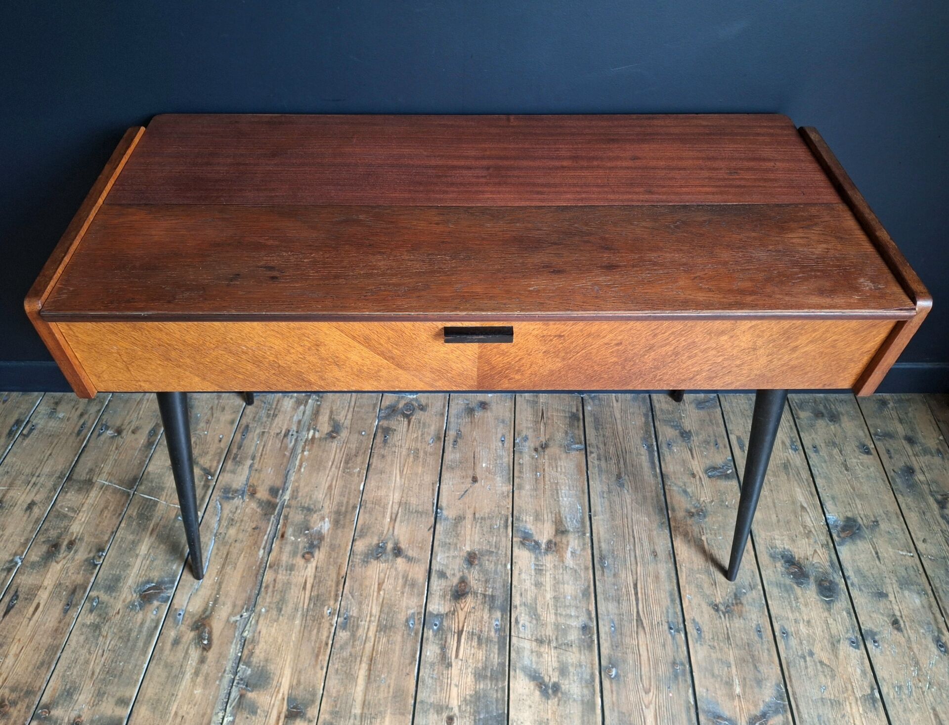 Vintage furniture with tapered legs, desk, console, dressing table.