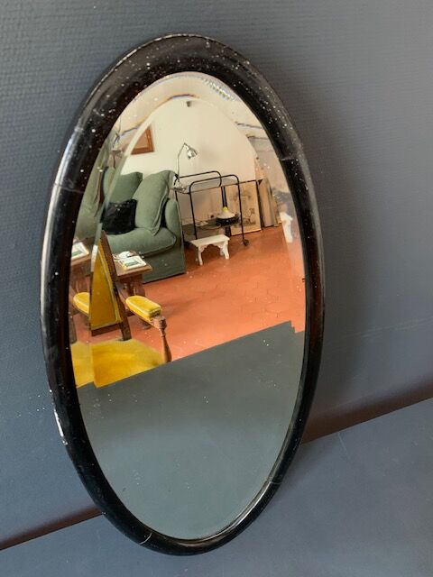 Old oval mirror 30s black wood