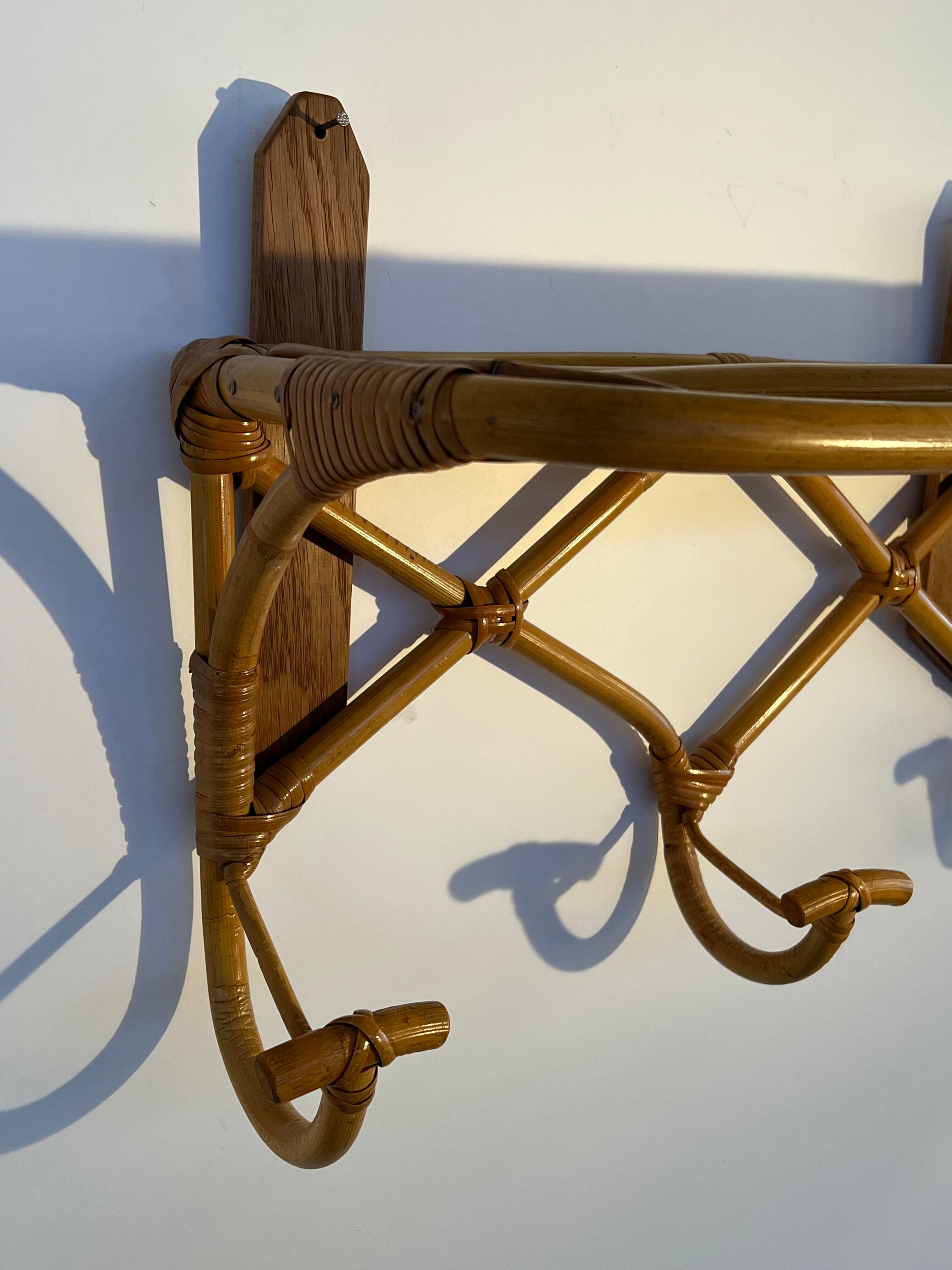 Vintage rattan wall coat rack