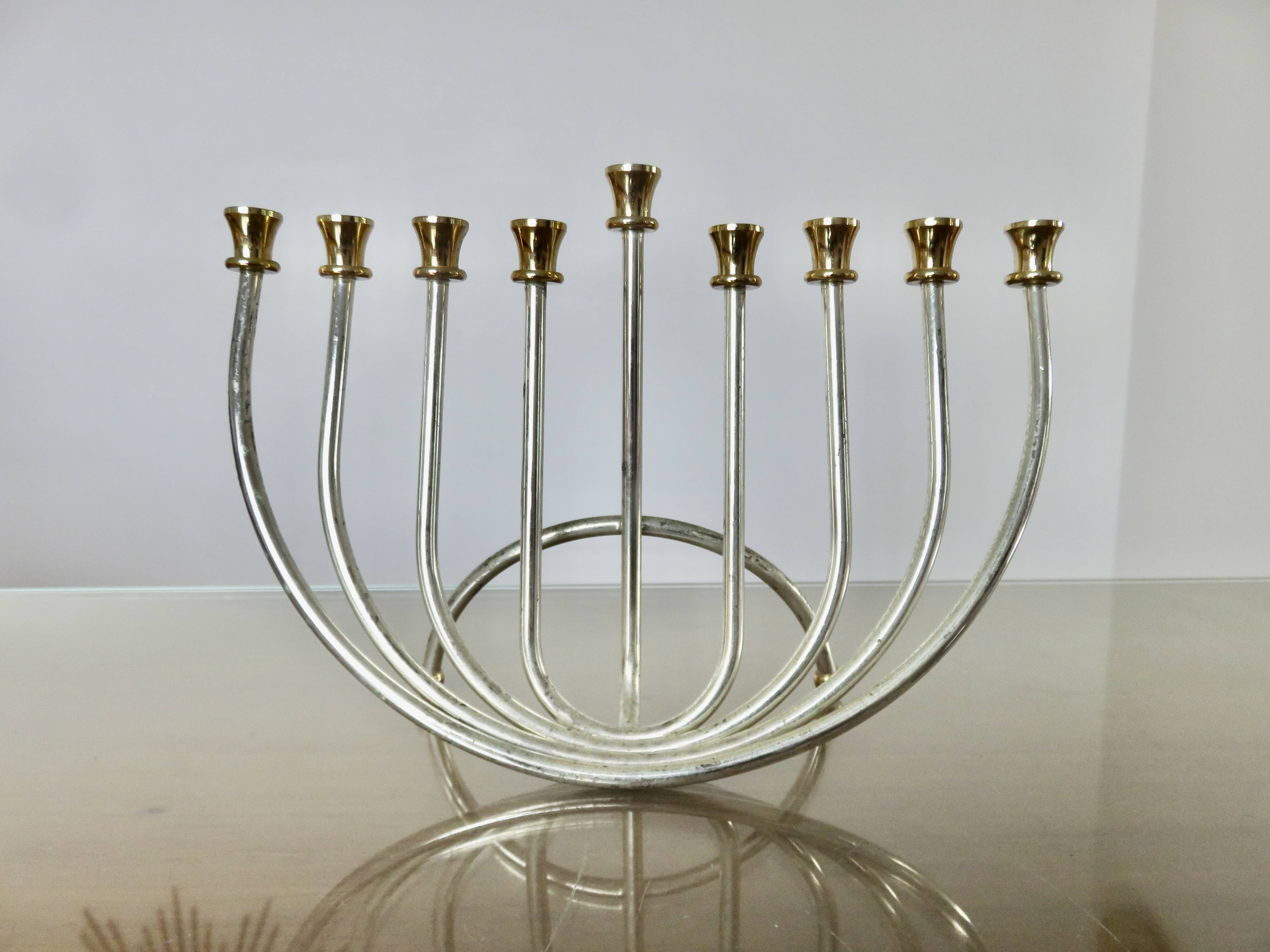 9-candle candle holder, designer, in gold and silver metal, 1970s