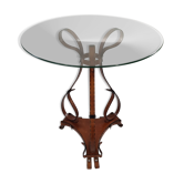 Table d'appoint métal trompe l'oeil de cuir piqué sellier