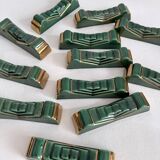 12 vintage green and gold ceramic knife holders from the 50s
