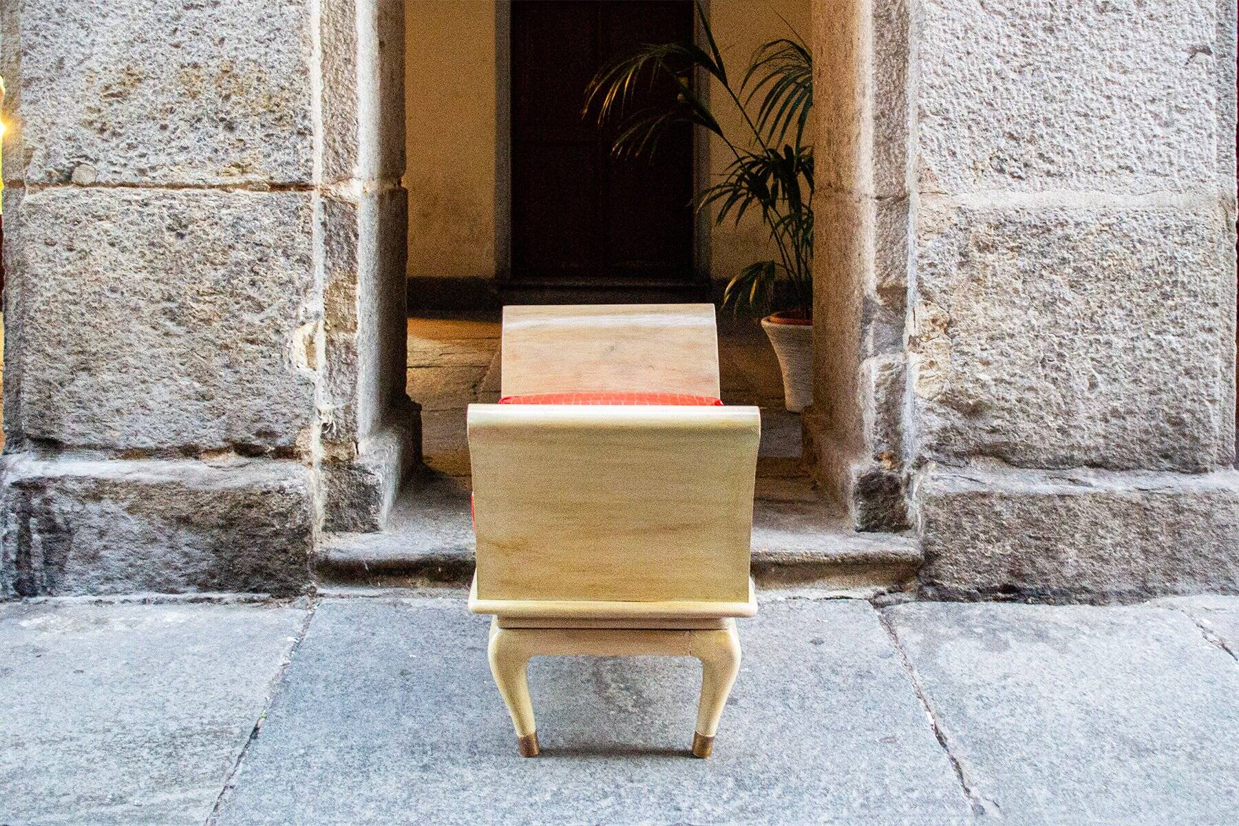 Sgabelli Art Deco in wood, ottone and pelle, Italia, anni '30, set of 2