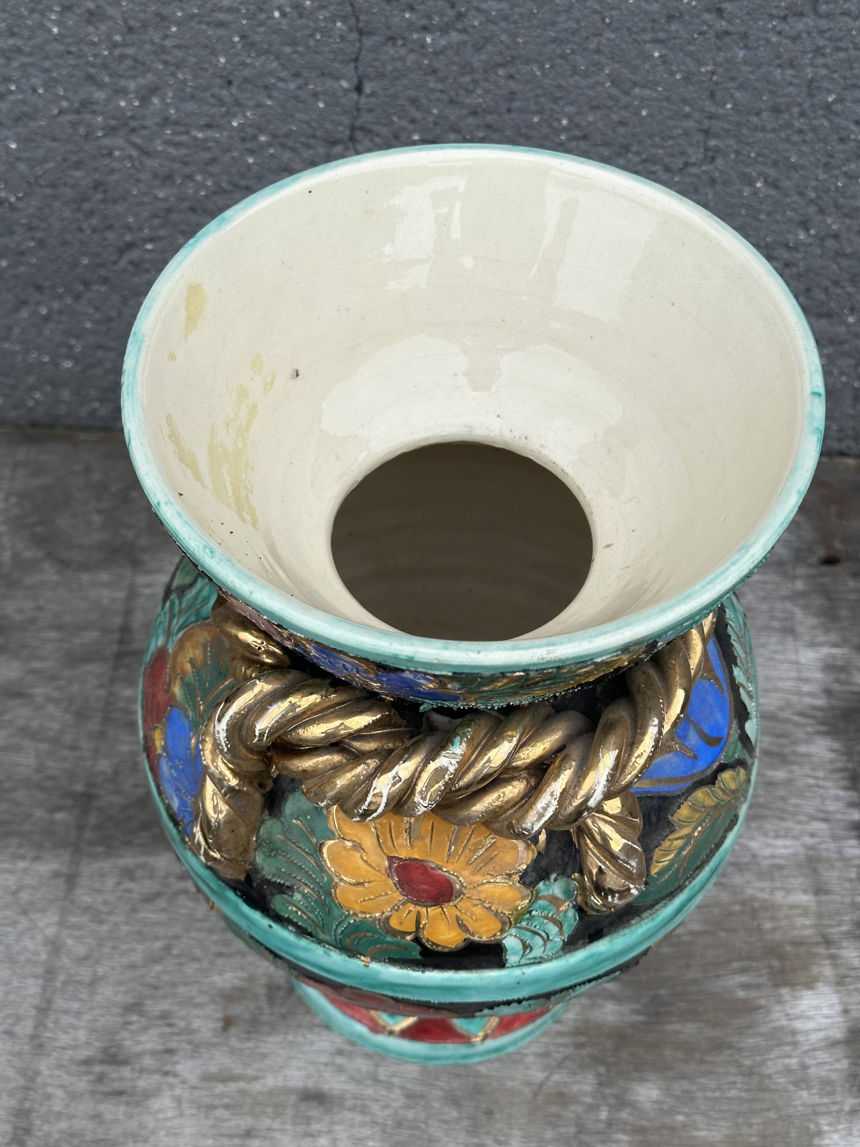 Vallauris vase signed JTF AC - Floral decoration - H 30 cm