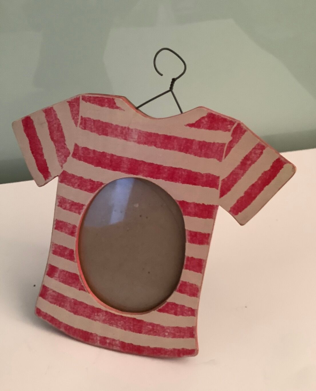 Wooden frame photo Vintage 80s striped for children's room