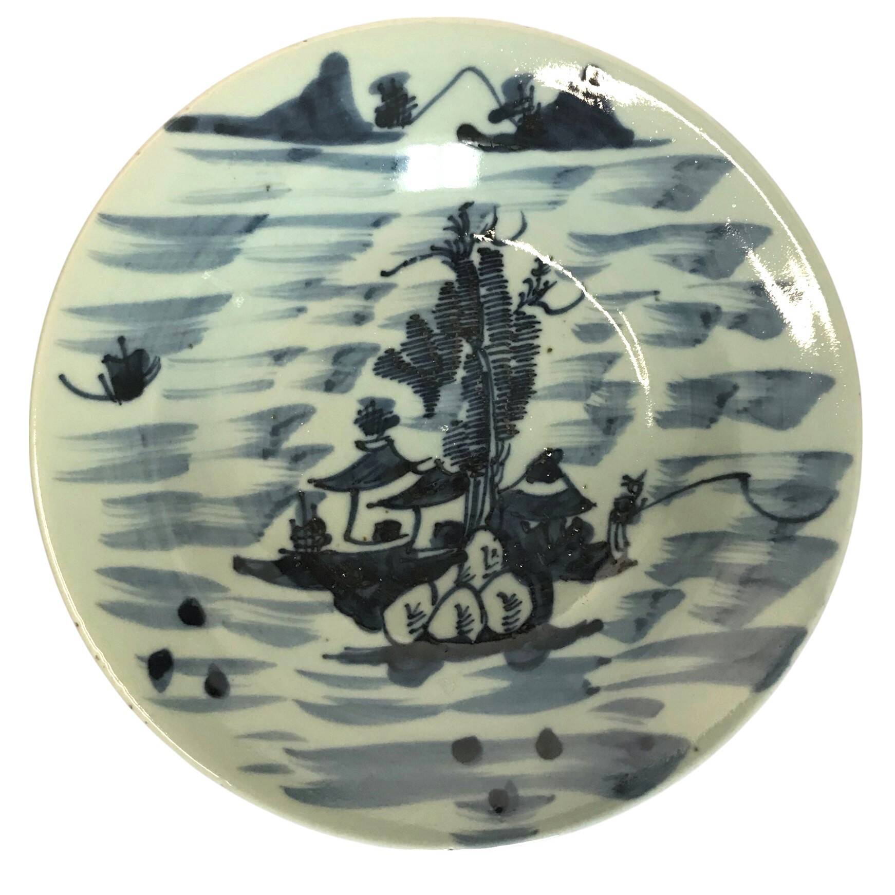 Asia, celadon porcelain plate with fisherman decor, late 19th century