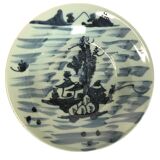 Asia, celadon porcelain plate with fisherman decor, late 19th century