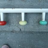 Wall coat rack with 3 hooks in different colors from the 1950s