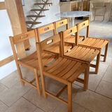 6 solid beech chairs by André Sornay