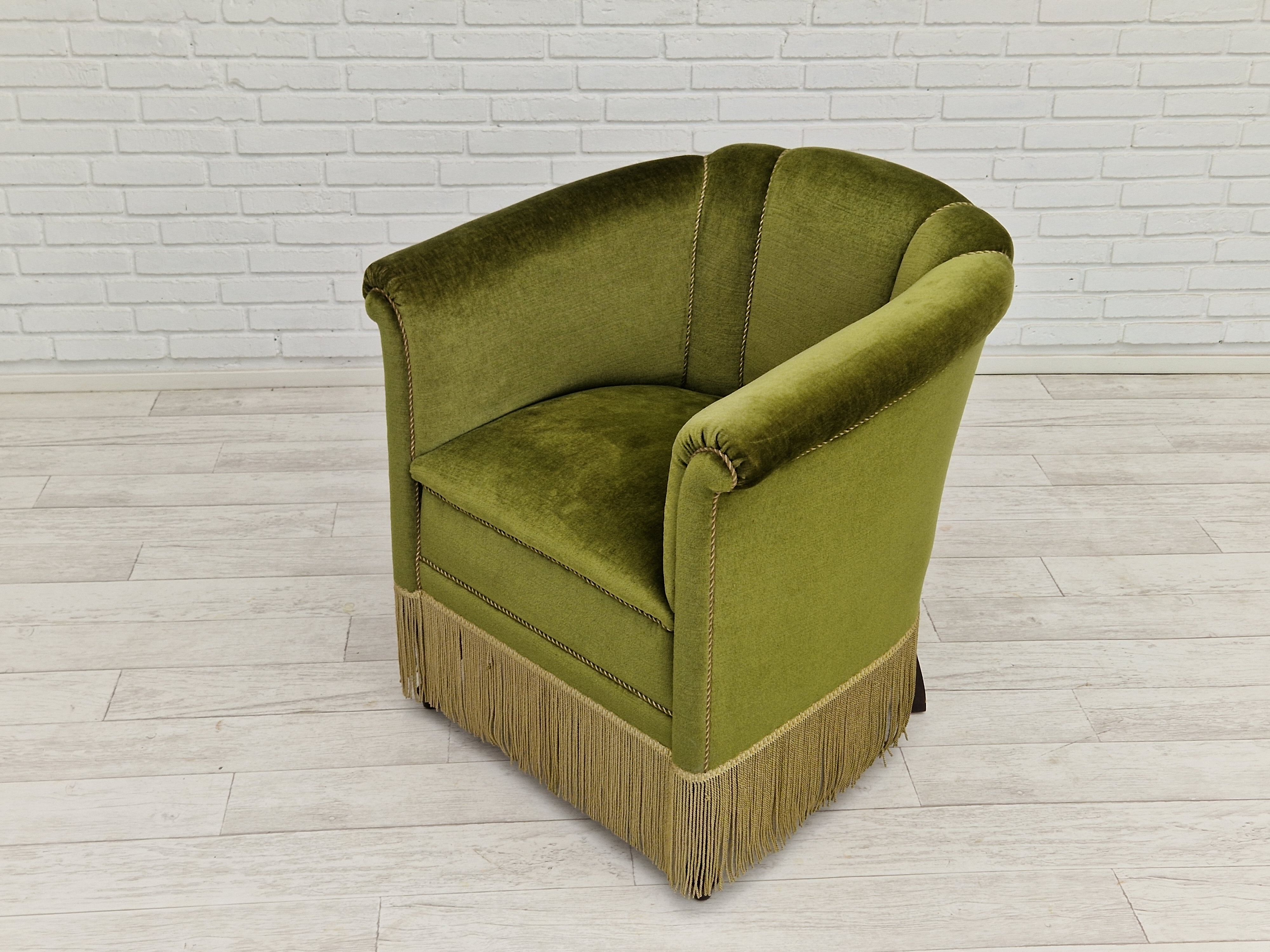Danish velour armchair original condition beech wood 1960s