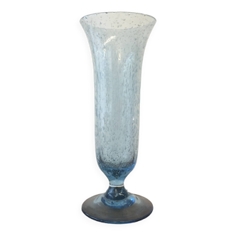Vase en verre à bulles bleu