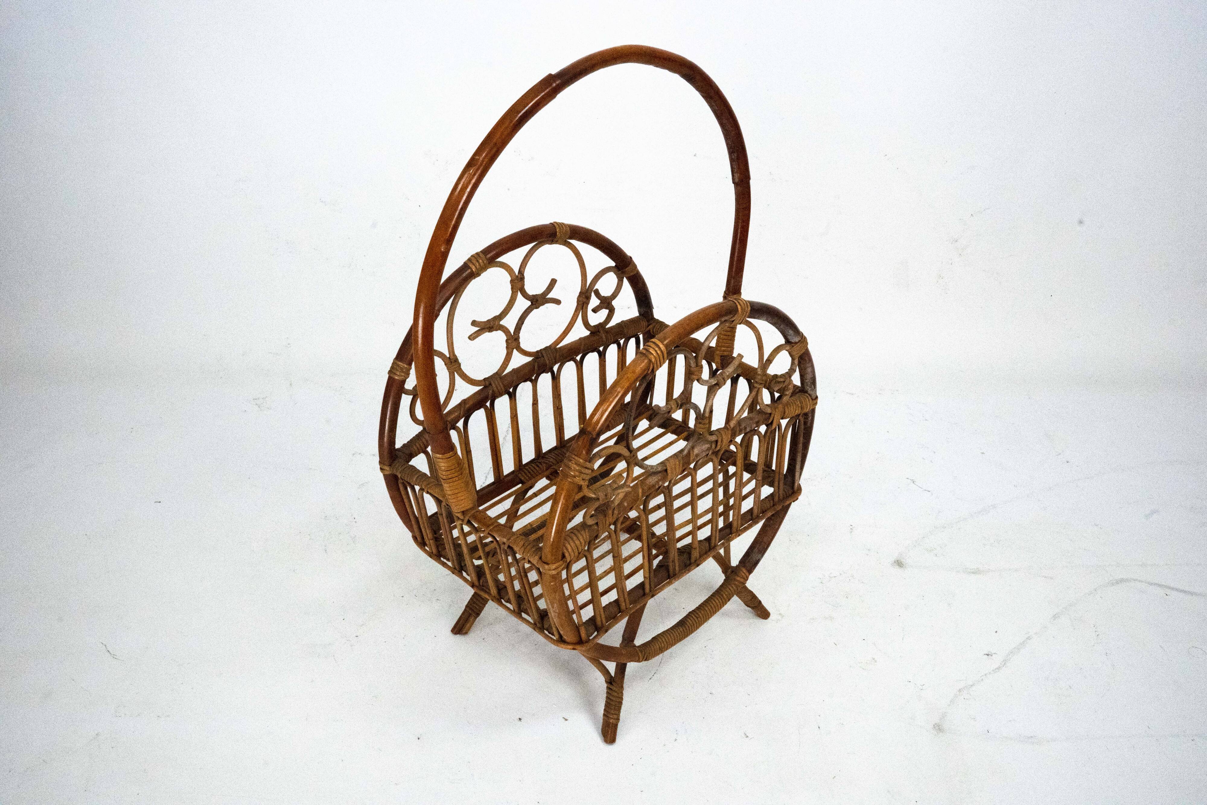 Italian Bamboo & Rattan Magazine Rack, 1950s