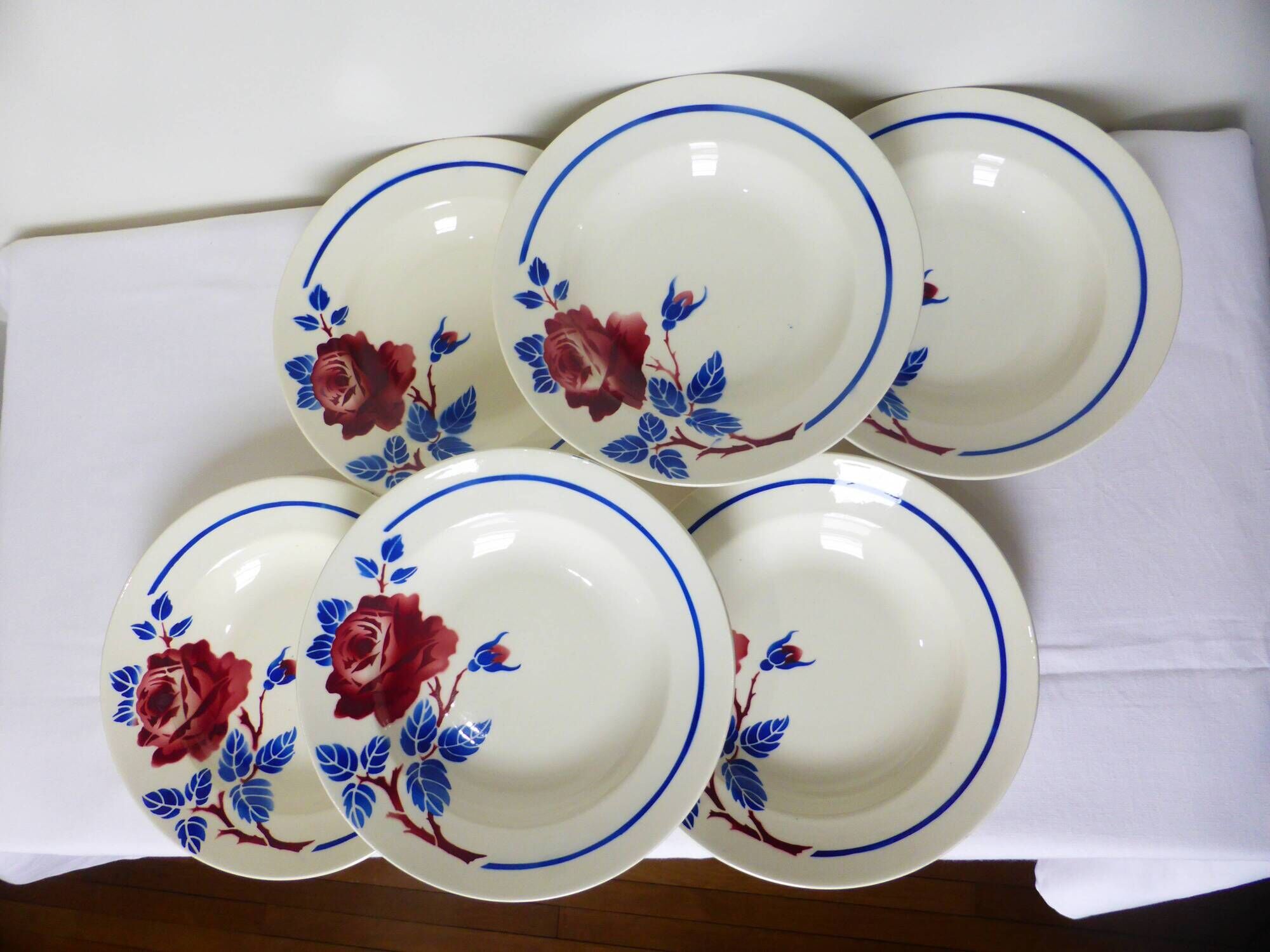 6 vintage K&G Luneville soup plates, Chantal model 221004