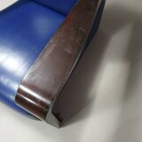 4 x Vintage Ying lounge chairs / fauteuils van Hugues Chevalier,'90. 3 x blue / 1 x red leather