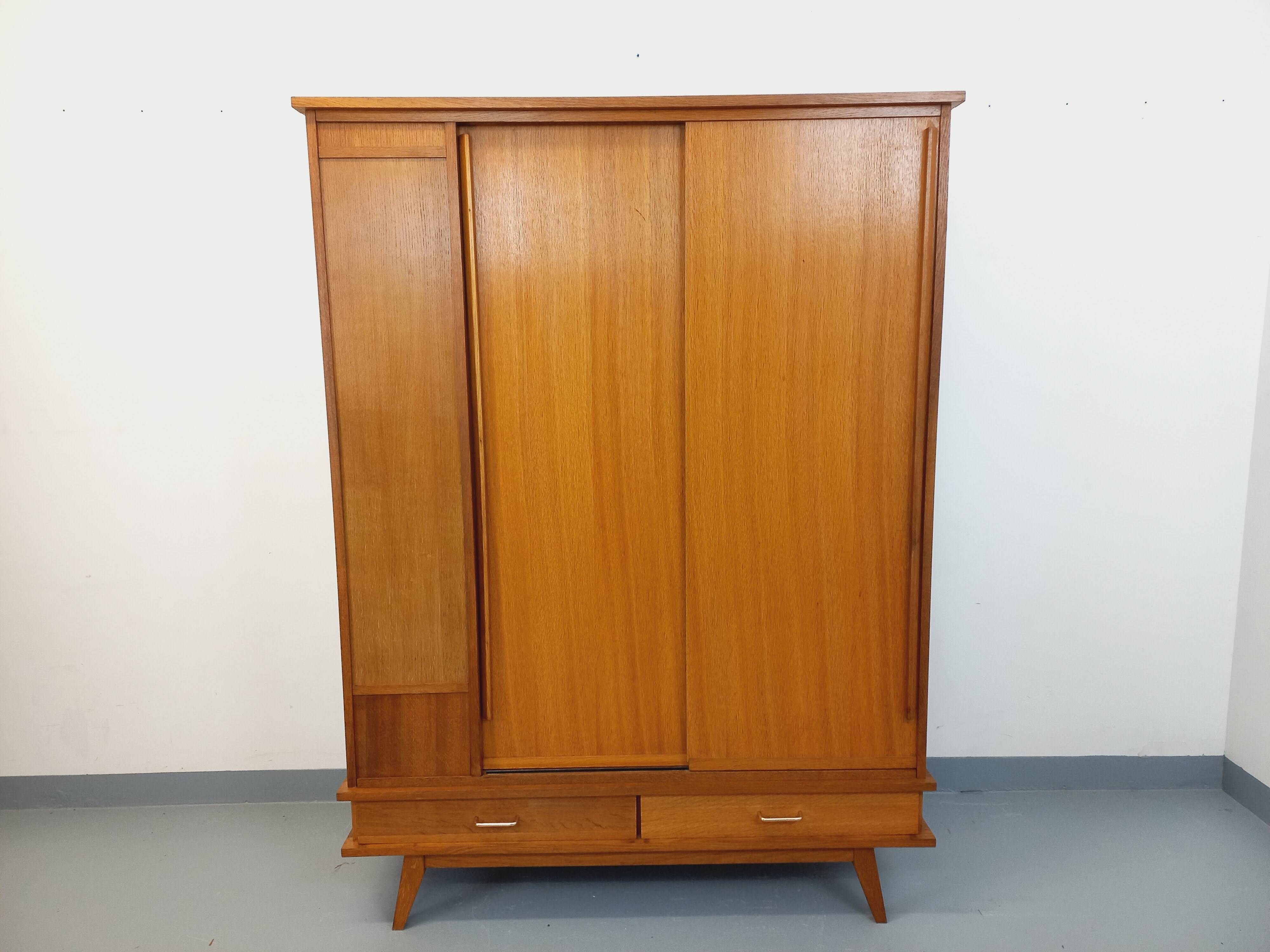 Vintage oak wardrobe from the 1960s.