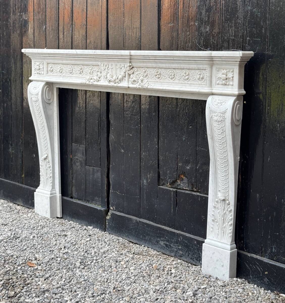 Louis XVI Style Fireplace in Very Finely Carved Carrara Marble