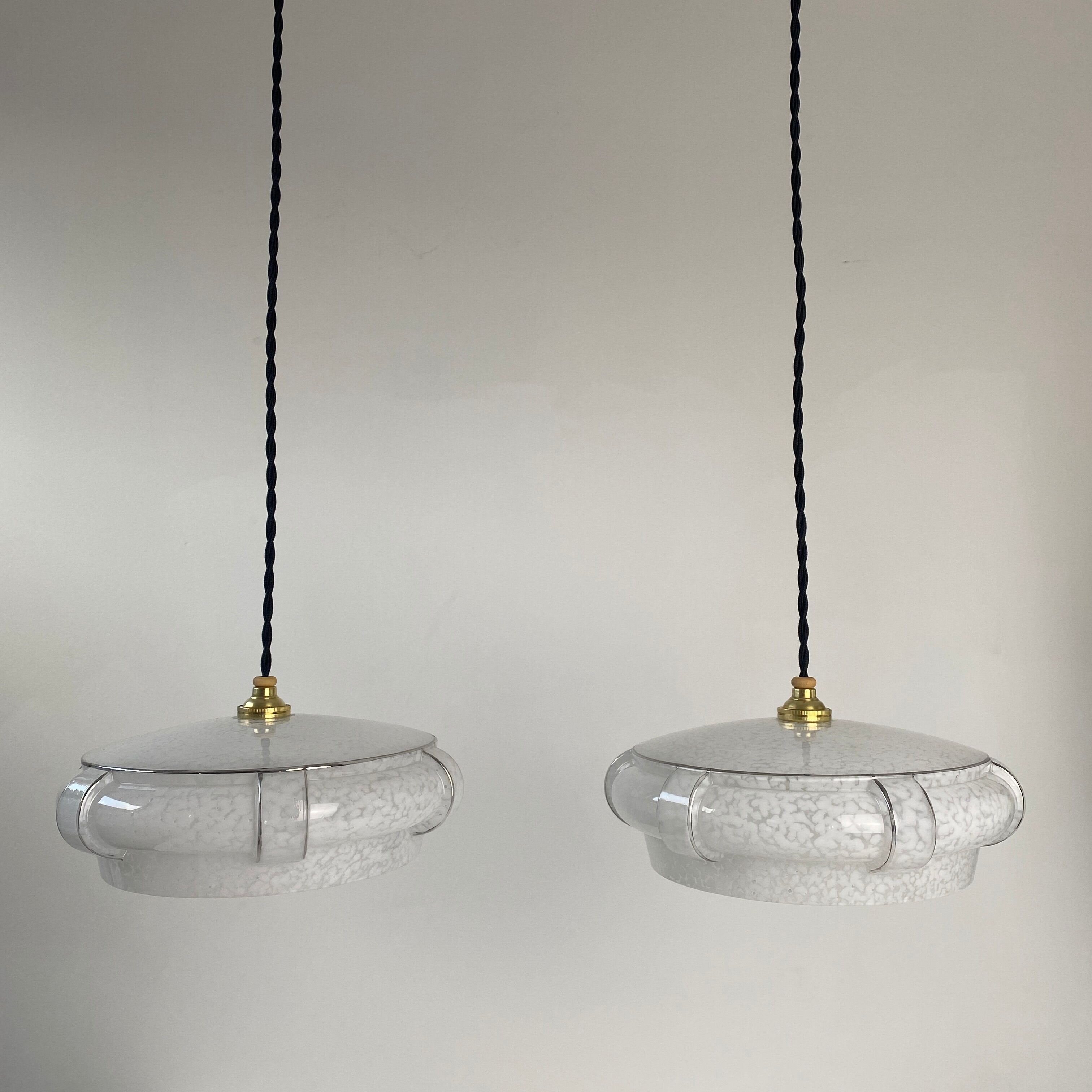 Pair of glass pendant lamps from clichy