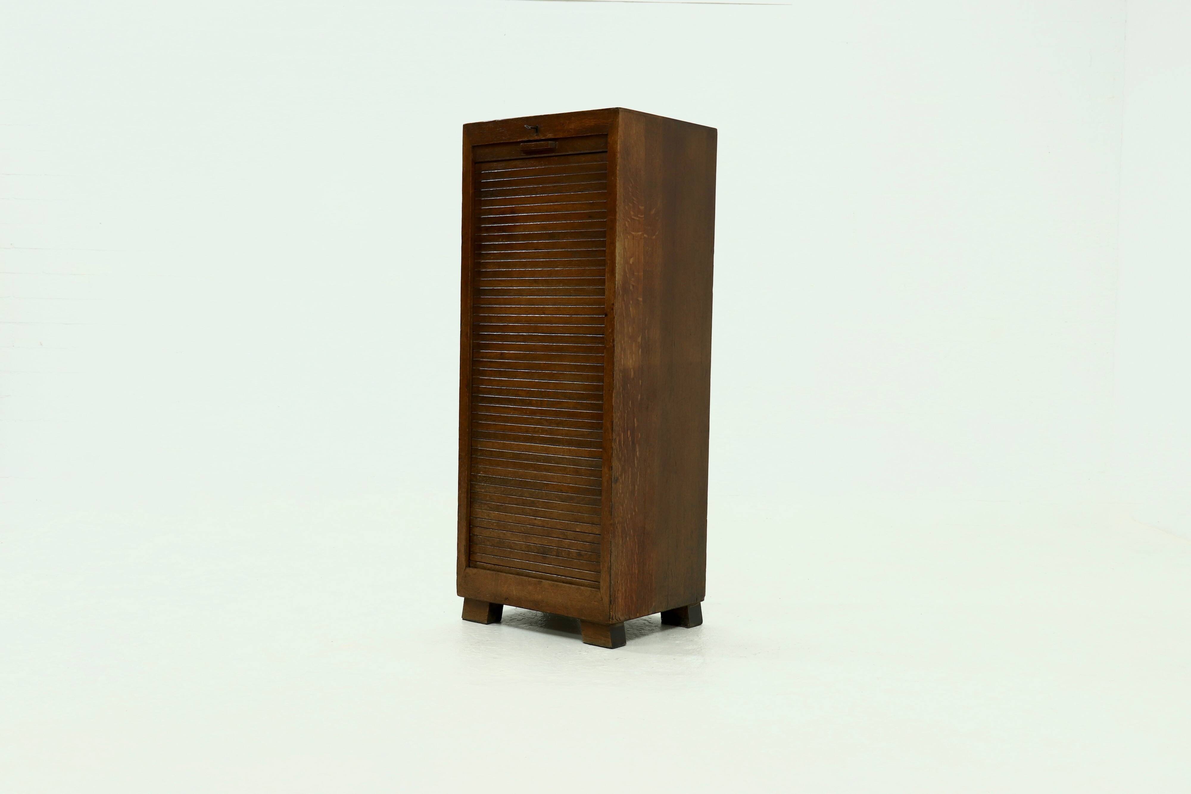 Amsterdam School Art Deco Tambour Door Cabinet 1920s