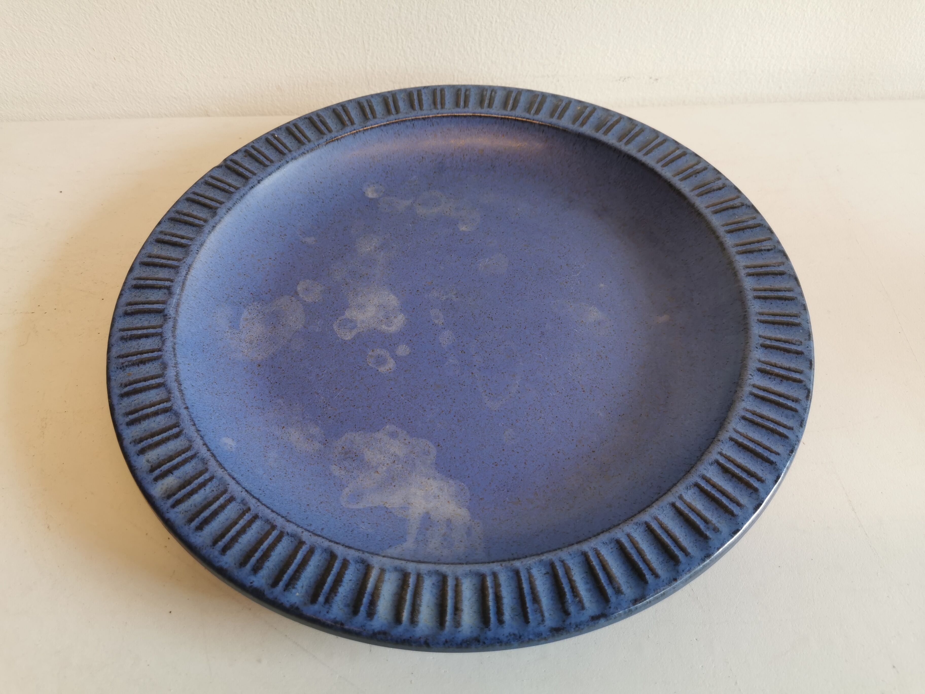 Ceramic plate, from Danish Knapstrup, in beautiful blue glaze.