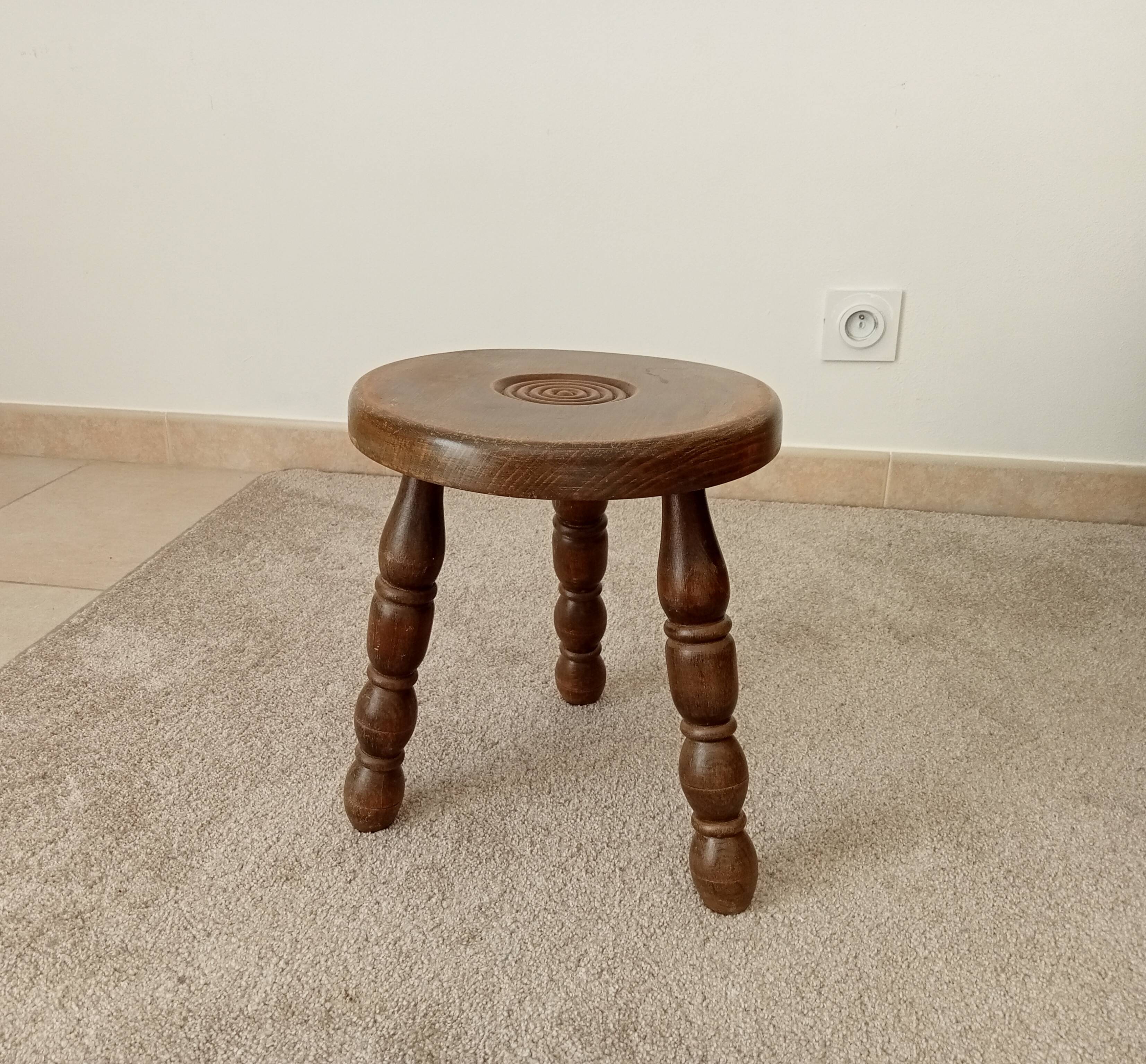 Vintage turned wood tripod stool
