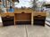 Mid-century brown and black lacquer dressing table set with 2 bedside tables.
