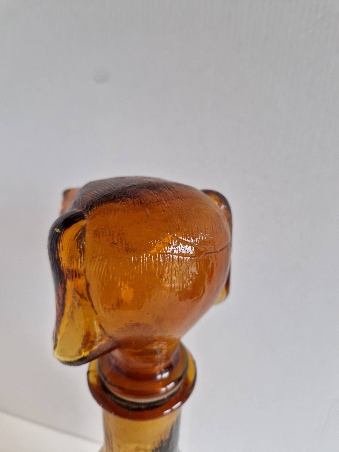 Vintage Amber Glass Dachshund Dog Shaped Bottle
