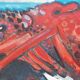 Grande peinture postmoderne de l'artiste Azian Tsang 1987