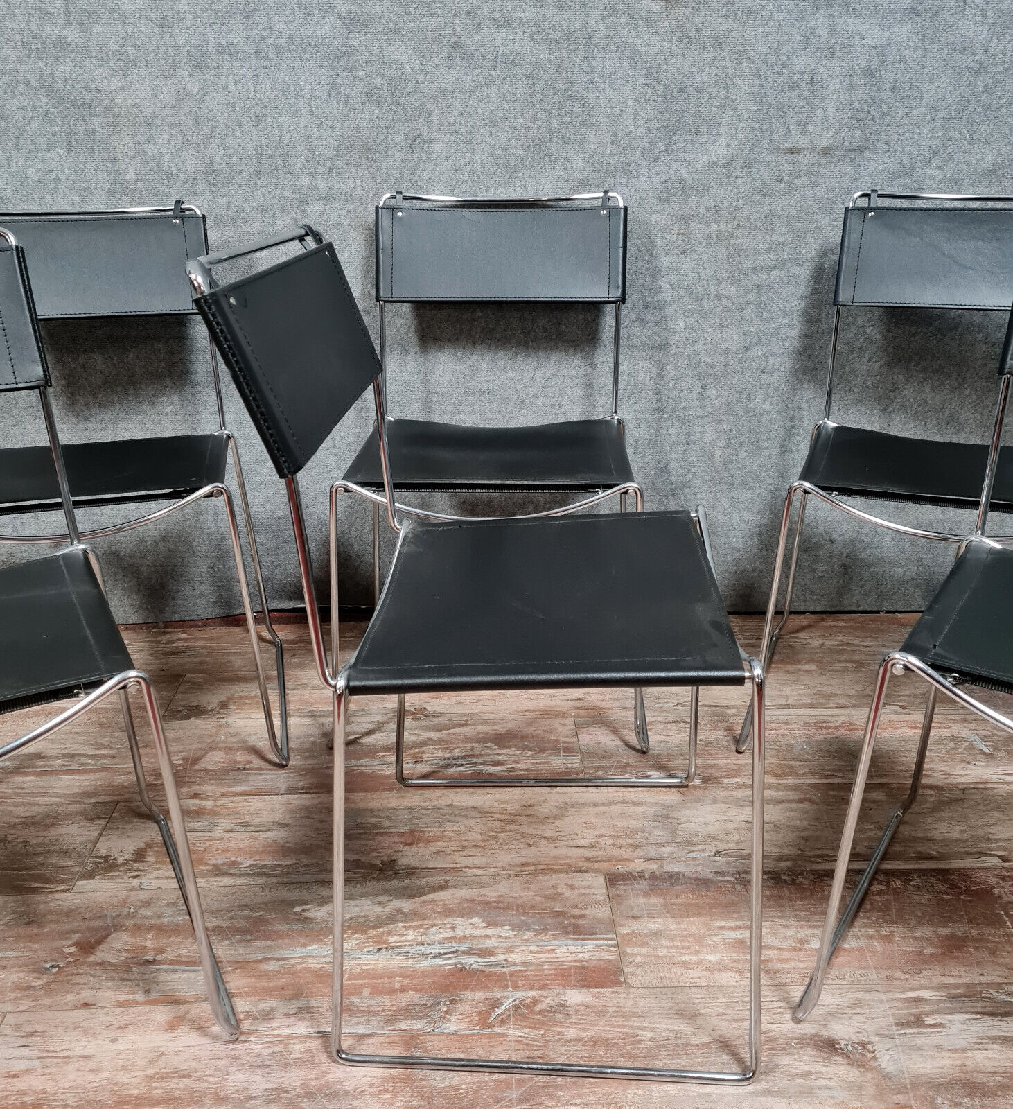 Series of 6 postmodern stackable chair chairs 1970