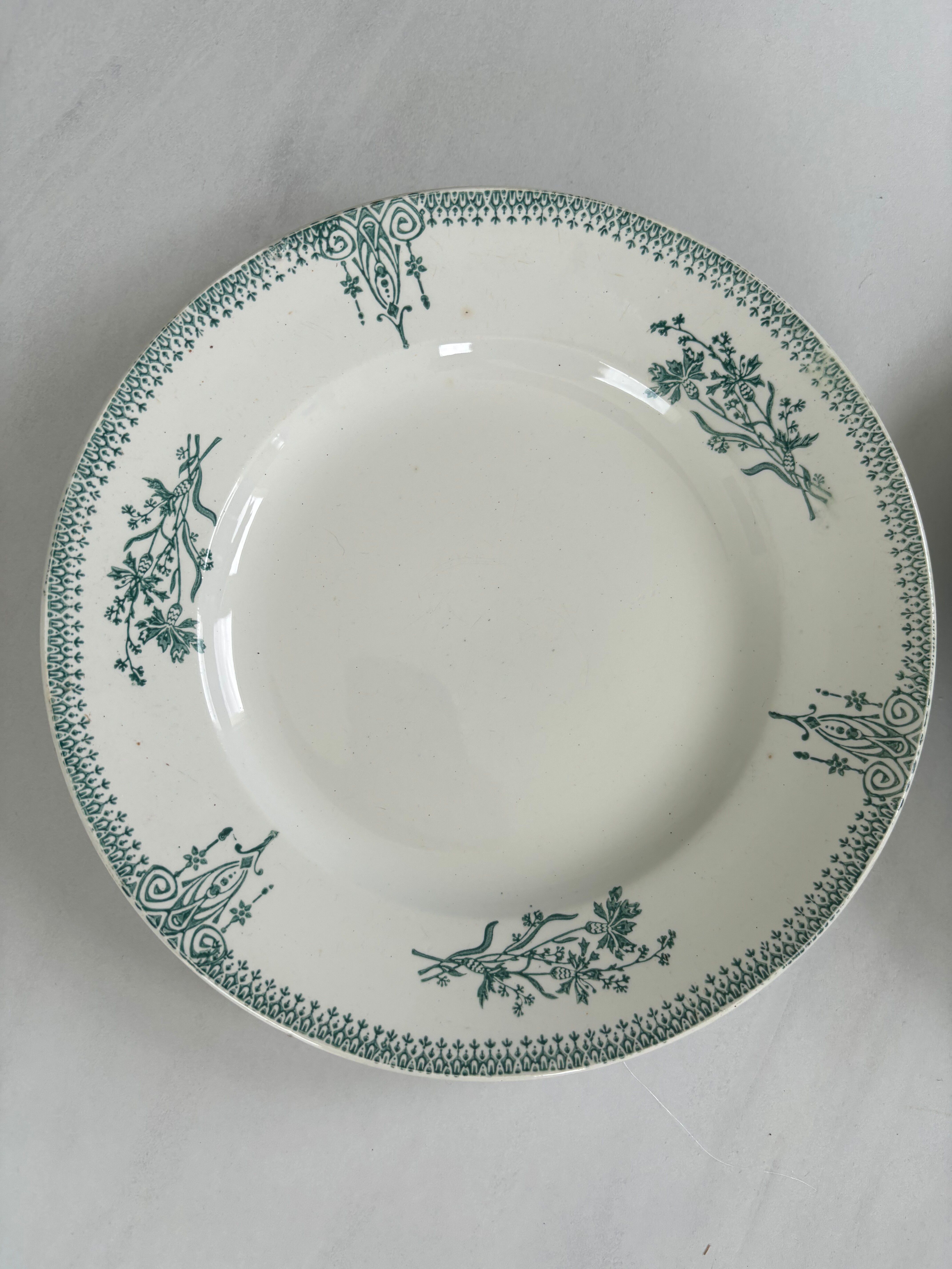 Lot of 6 blue-green ironstone plates, antique French earthenware.