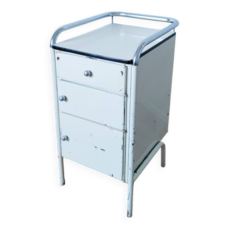 Boarding school bedside table, nightstand, in metal
