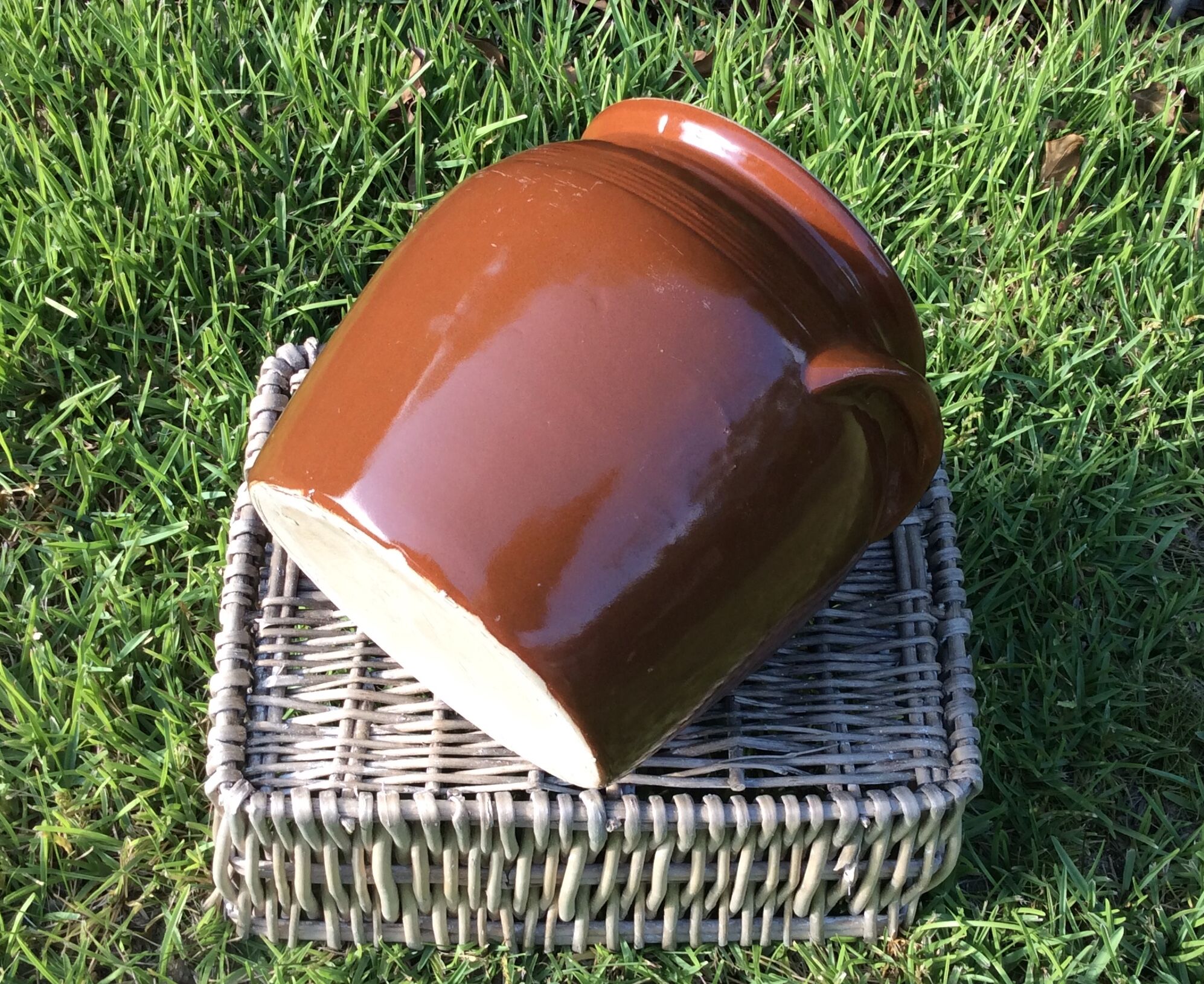 Old large confit pot, glazed sandstone grease