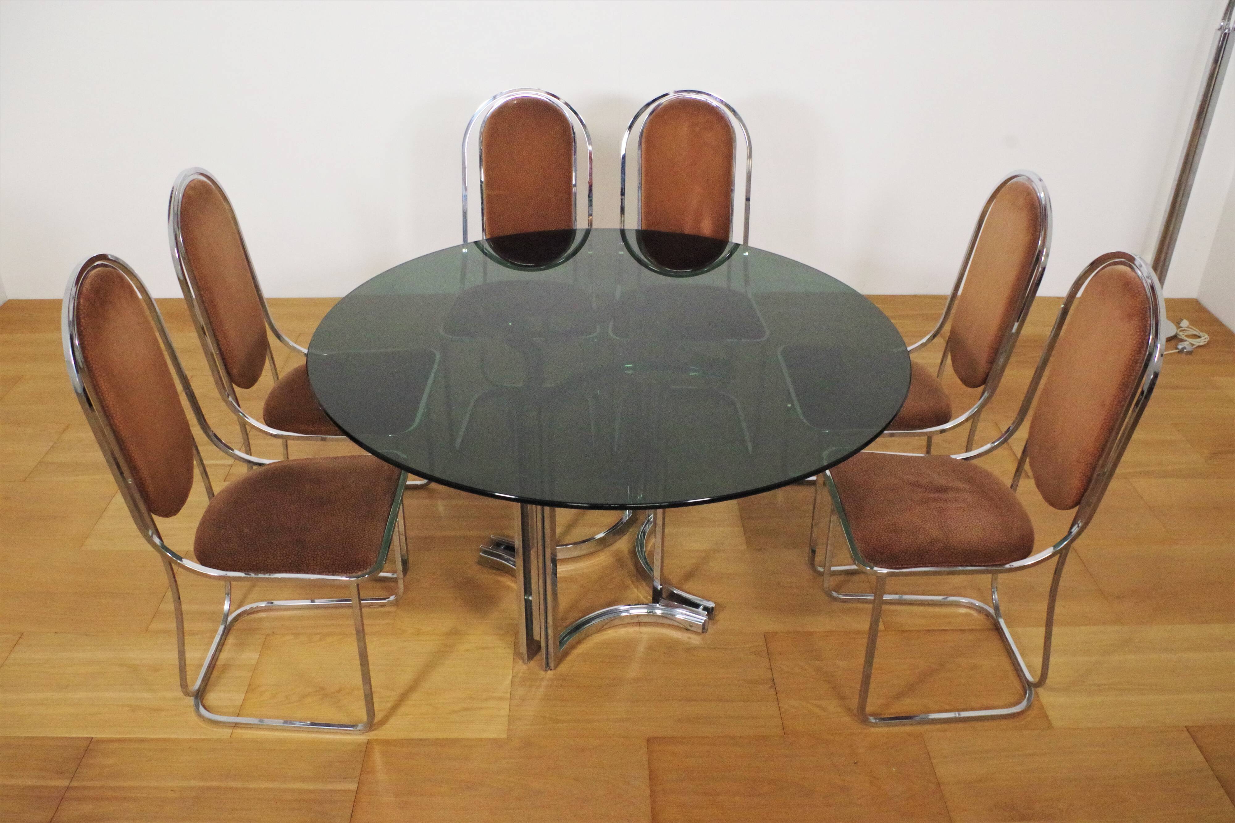 Dining room table and 6 chairs by Alessandro Alpizzi, 1970s, Set of 7