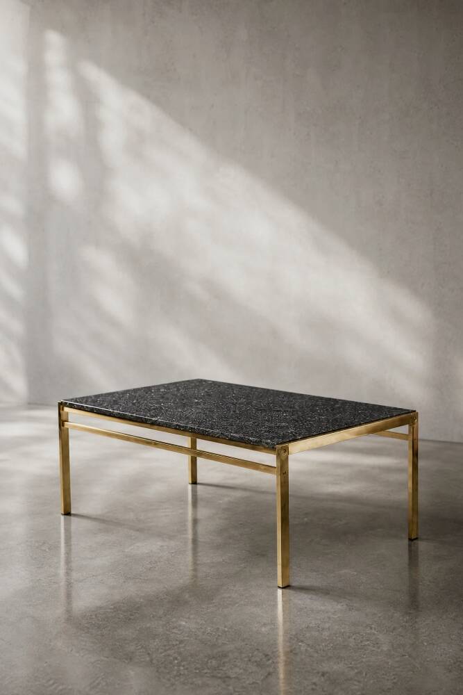 Vintage Mid-Century Italian Modern Brass Coffee Table with Stone Top, 1970s