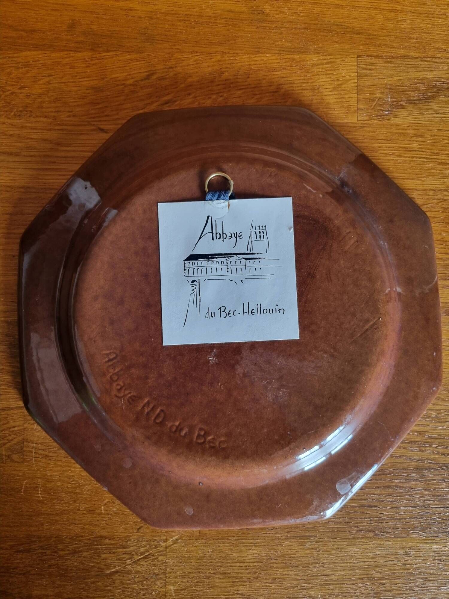 Handcrafted octagonal plate from the Abbey of Notre-Dame du Bec Hellouin in No.