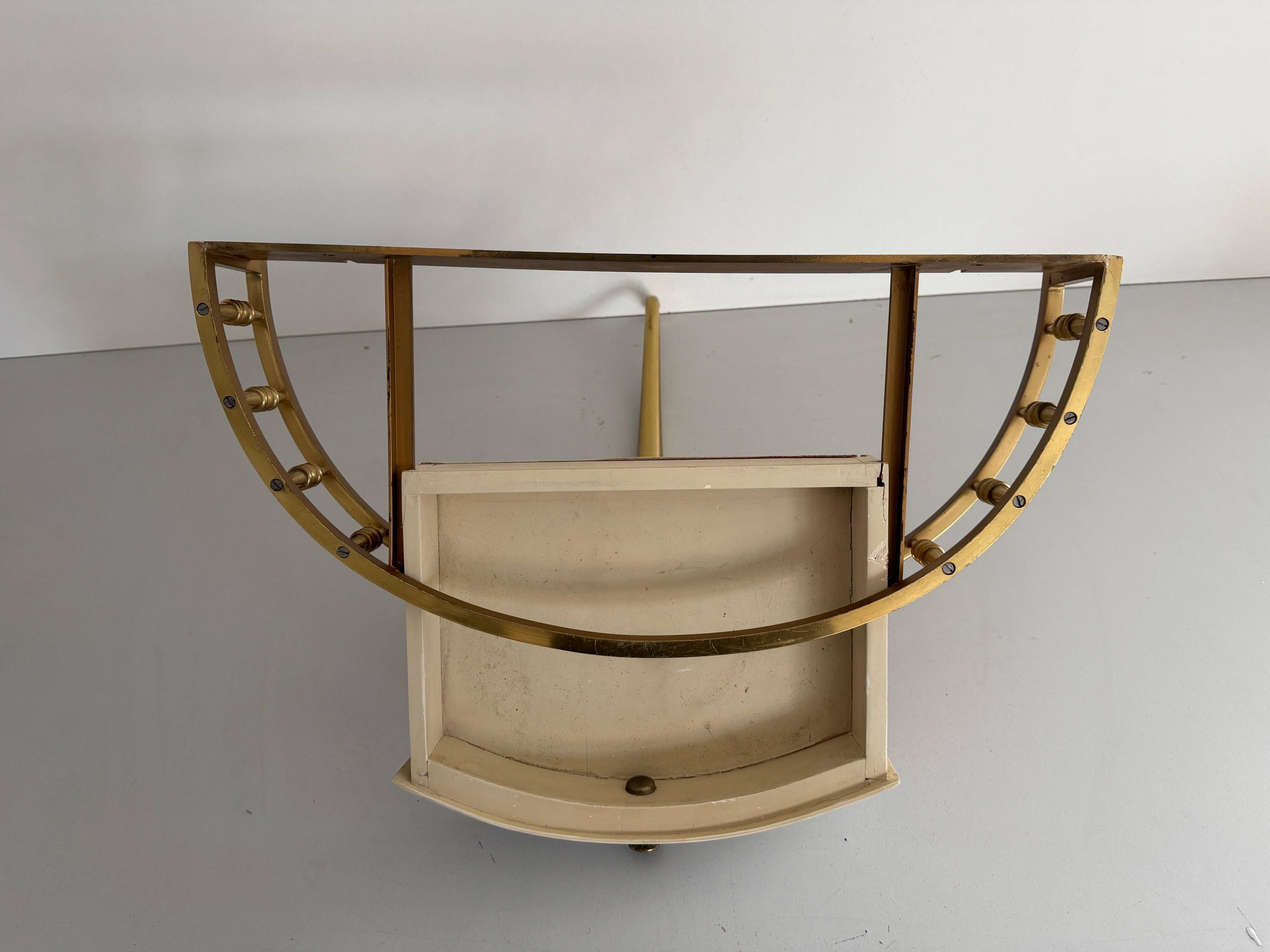 Floating wall console with drawer, brass body and marble top, 1960s, Italy