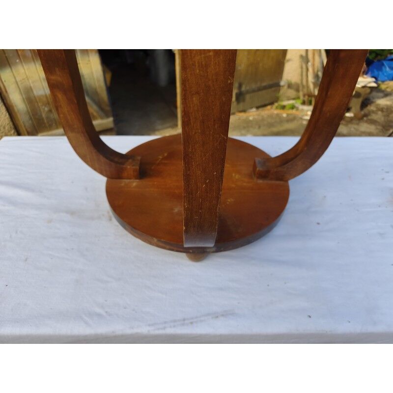 Art Deco walnut table with a mirror top.