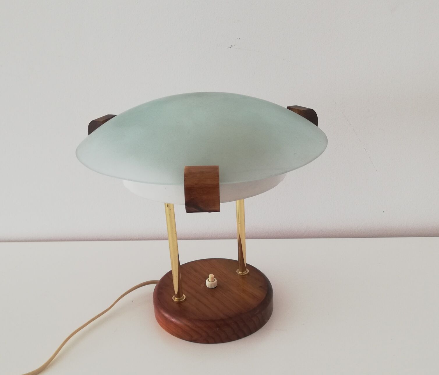 Glass wood library table lamp