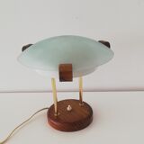Glass wood library table lamp