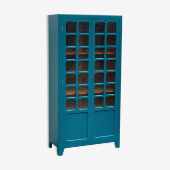 Armoire parisienne vitrée bleu Paon 1940