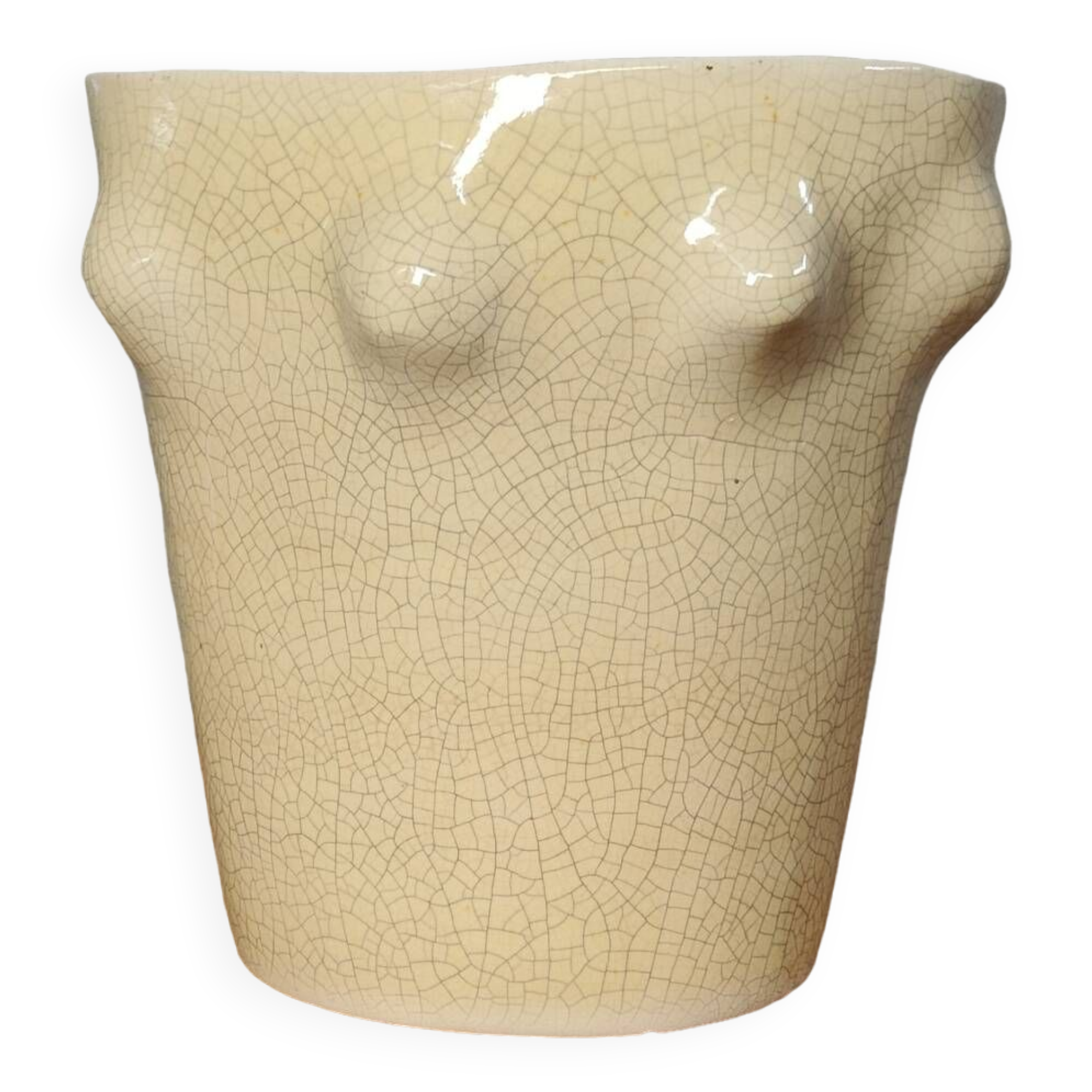 Cracked ceramic vase organic shape 1970