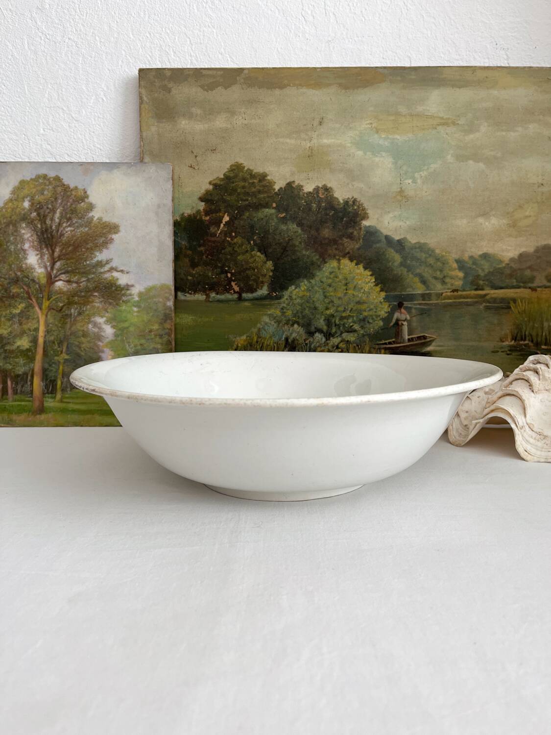 Antique ironstone salad bowl from Creil and Montereau