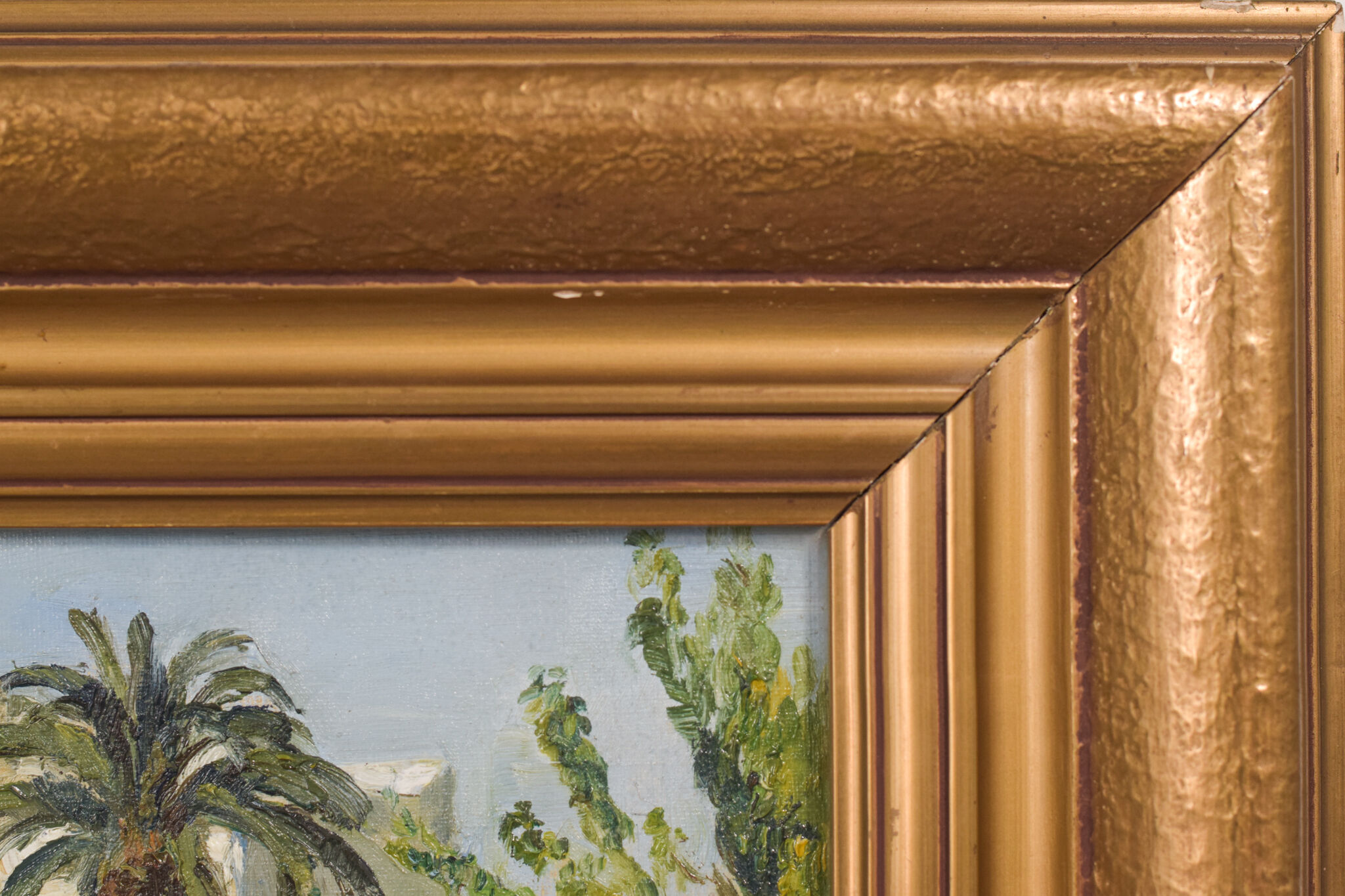 Impressionist oil of villa and palm trees