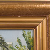 Impressionist oil of villa and palm trees