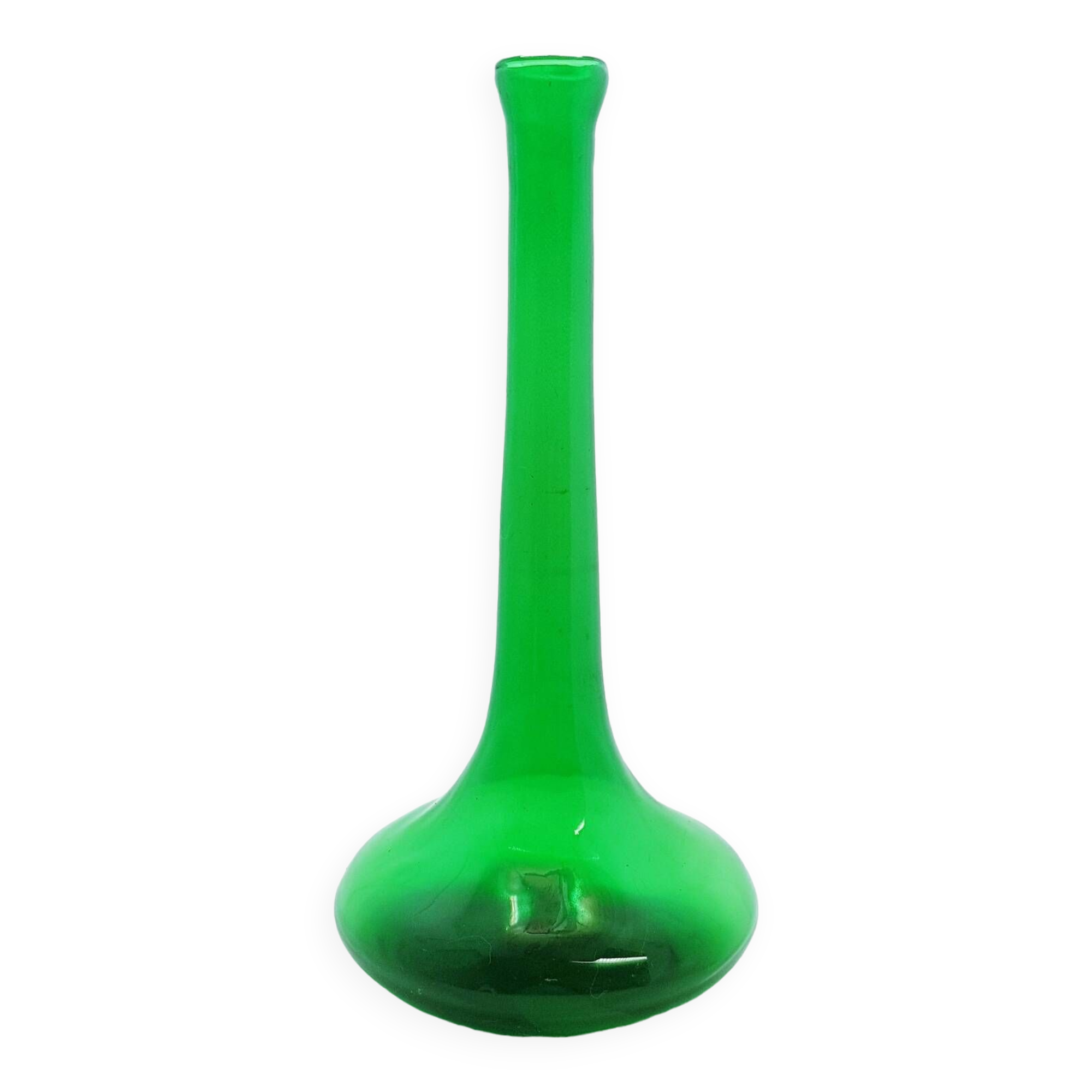 Tall green glass bud vase