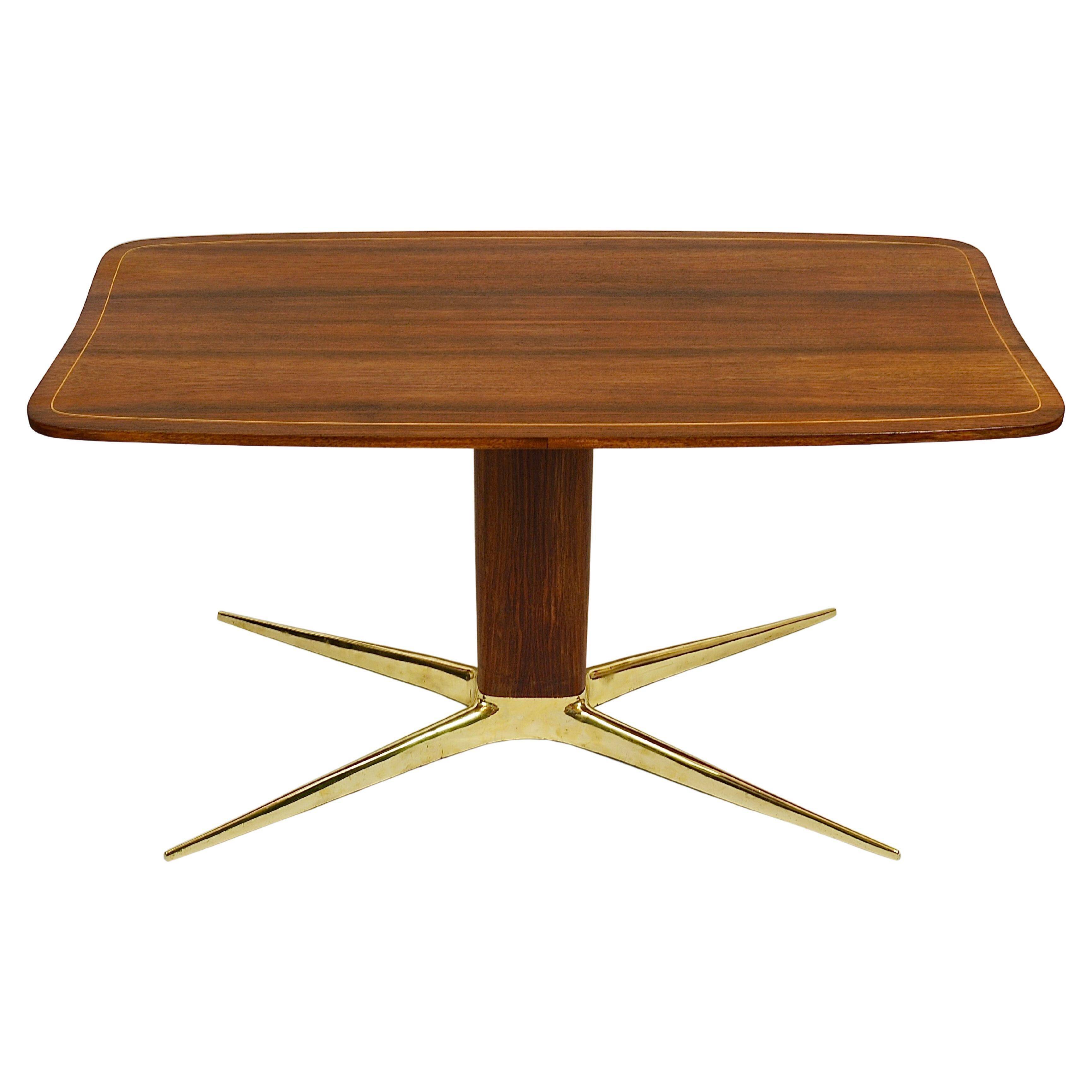 Oswald Haerdtl x Hagenauer Vienna coffee table in brass and walnut, Austria, 1950s