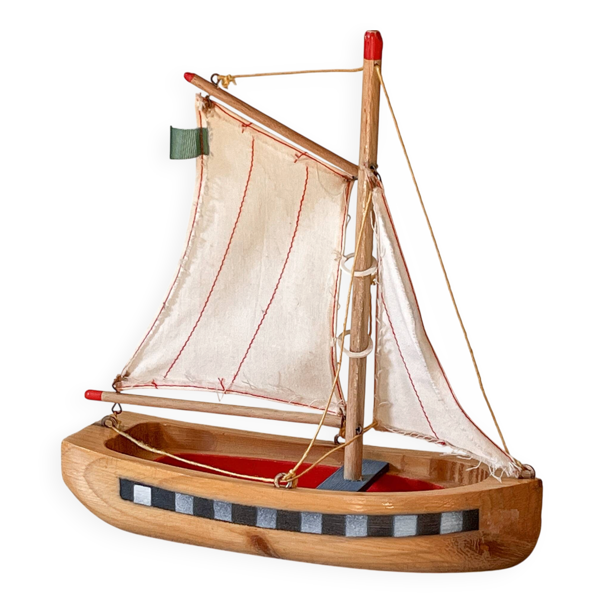 Wooden basin sailboat from the brand Lego, vintage toy.